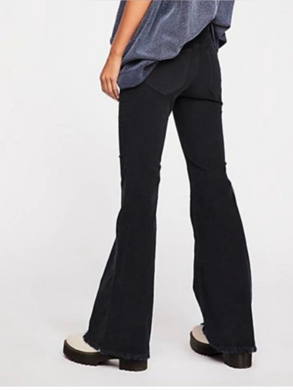 We The Free Black Flare Leg High Rise Raw Hem Corduroy Jeans Free People Size 27